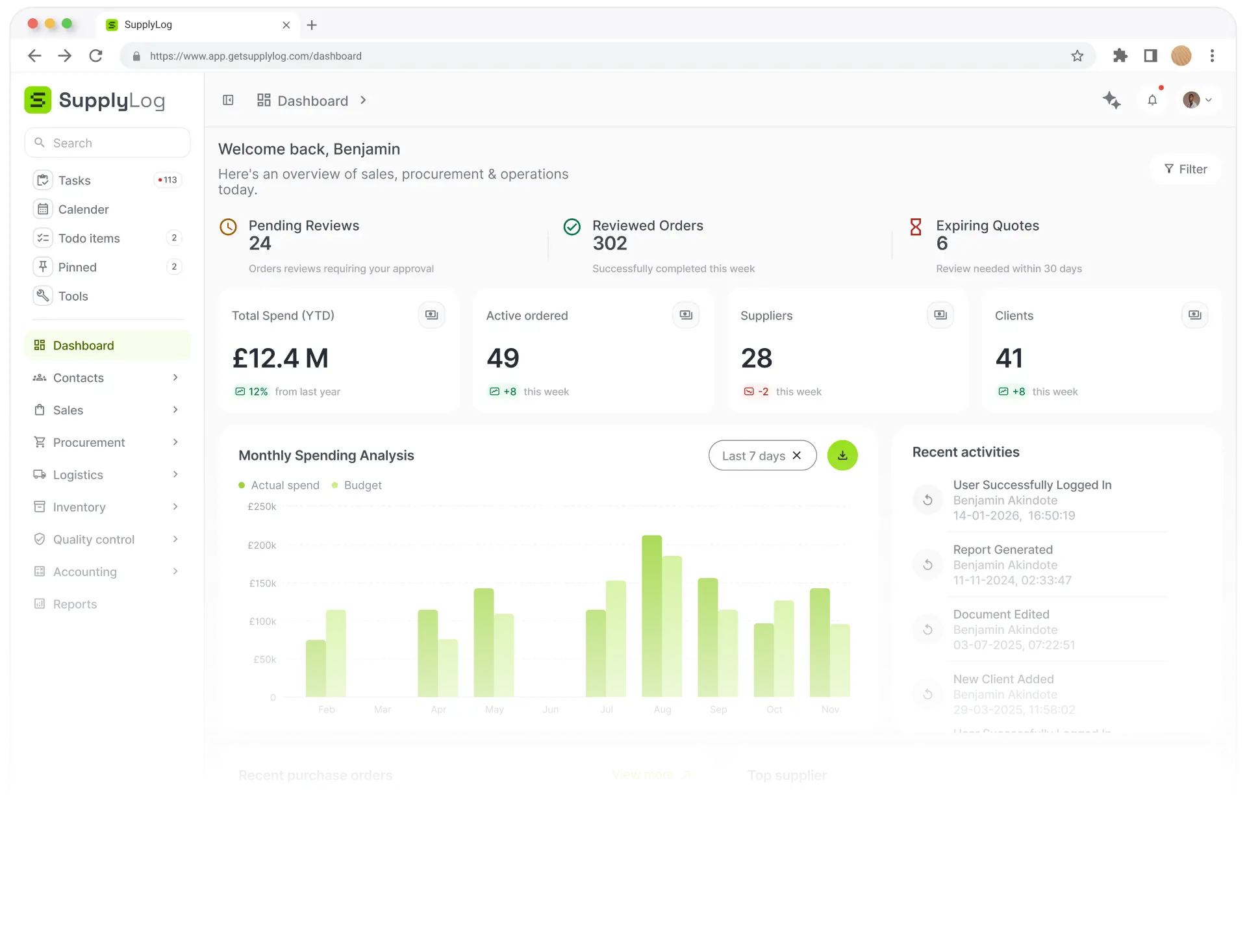 SupplyLog operational dashboard preview